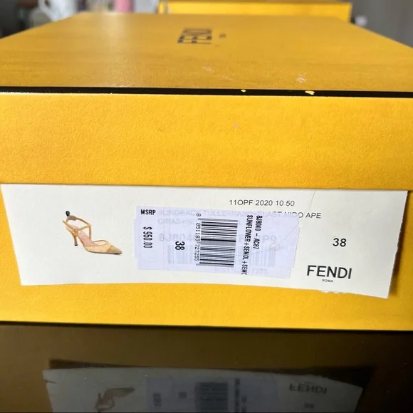 💯 Authentic New FENDI Tulle And Satin High-Heeled Slingbacks Sunflower Color - Picture 7 of 8
